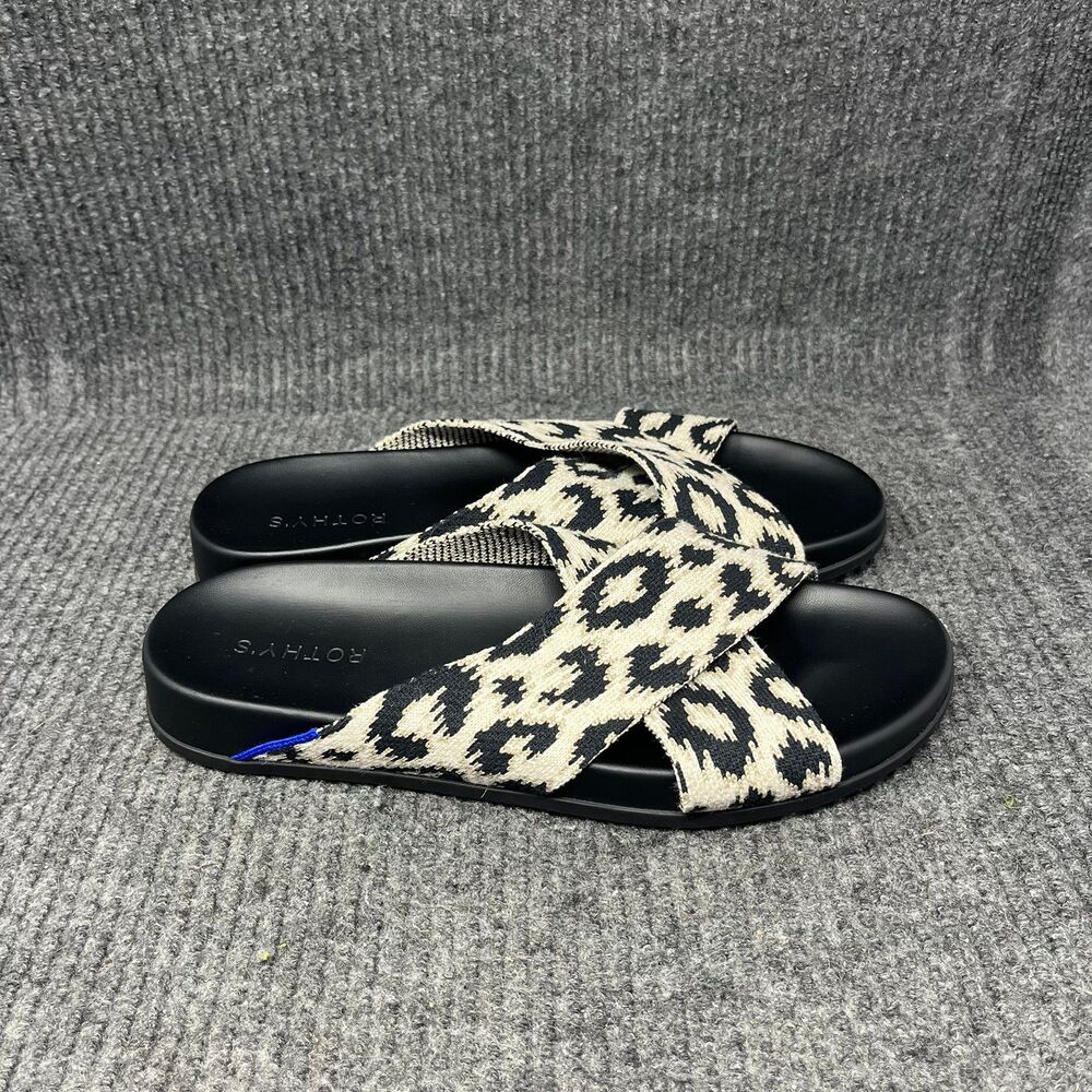 Rothy’s The Weekend Slide Sandals‎ Sandy Cat Black Cross Strap Women Size 10.5